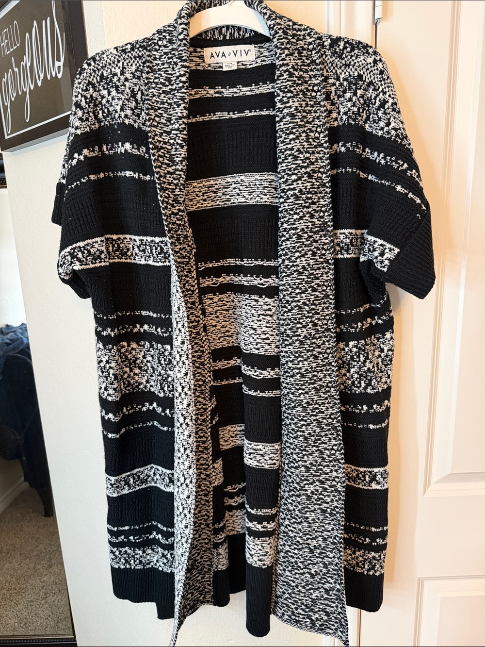 Ava & Viv Black and White Striped Open Cardigan